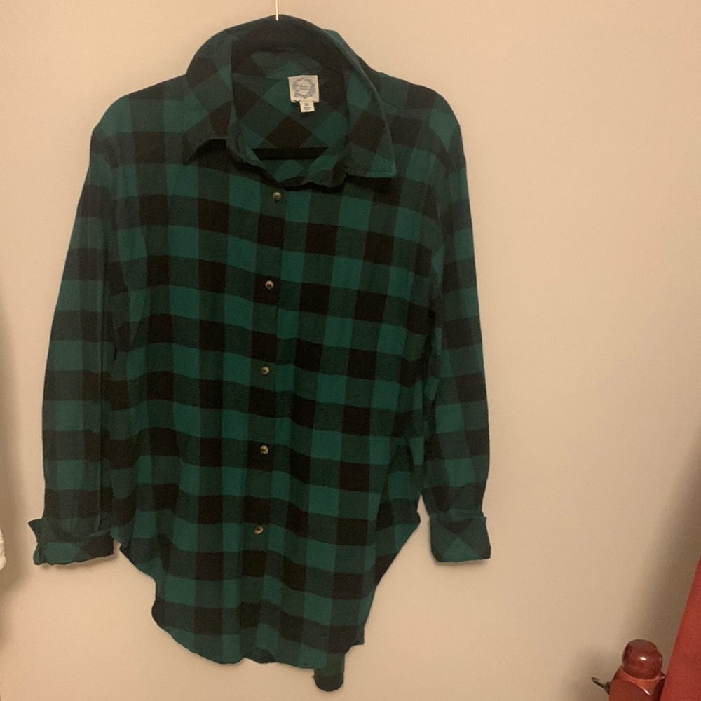 Green Plaid Flannel Button Down